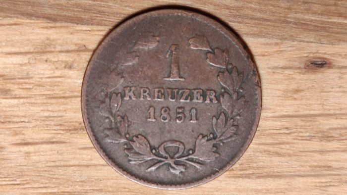 Germania state, Baden - raritate - moneda de colectie - 1 Kreuzer 1851 - Leopold