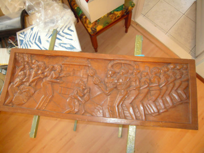 Sculptura africana in lemn de esenta tare sub forma de tablou cu dim. 81x29 cm. foto