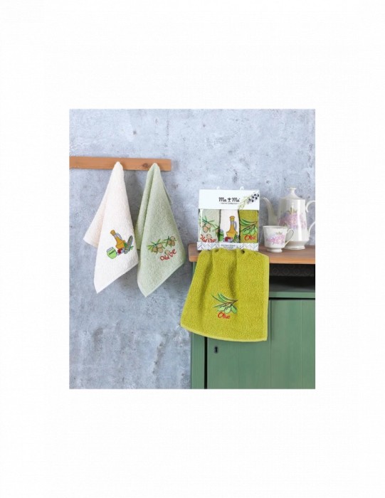Set 3 prosoape de bucatarie mici cu model masline