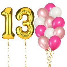 Set 14 Baloane Aniversare 13 Ani, fata, culoare roz/rose gold, Ropet foto