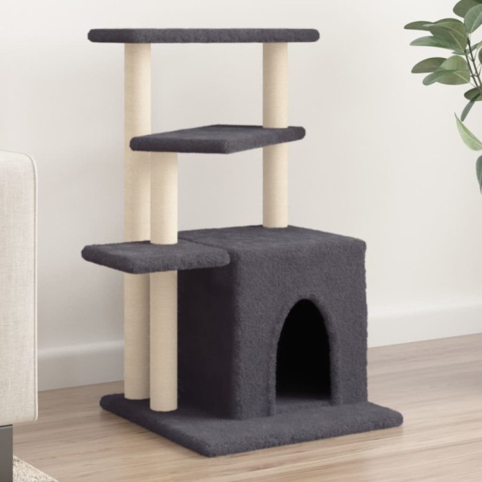 Ansamblu pisici cu st&acirc;lpi din funie sisal, gri &icirc;nchis, 83,5 cm