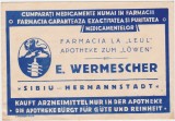 Carte publicitară Farmacia La Leul E. Wermescher Sibiu Hermannstadt