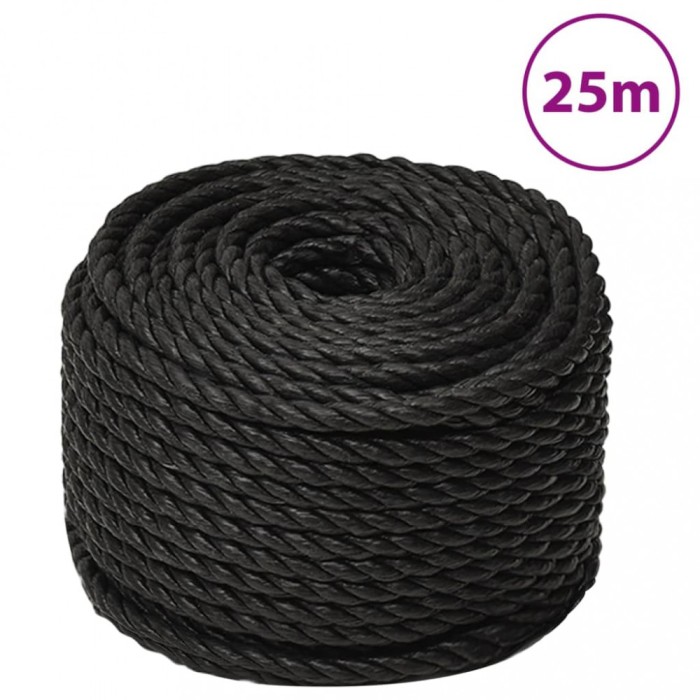 Fr&acirc;nghie de lucru, negru, 14 mm, 25 m, polipropilenă