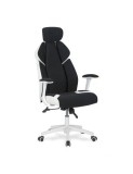 Scaun directorial HM Chrono, piele ecologica/stofa, suport lombar, tetiera reglabila, 120 kg, alb/negru
