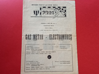 Program meci fotbal GAZ METAN MEDIAS-&amp;quot;ELECTROMURES&amp;quot; TARGU MURES(05.06.1988) foto