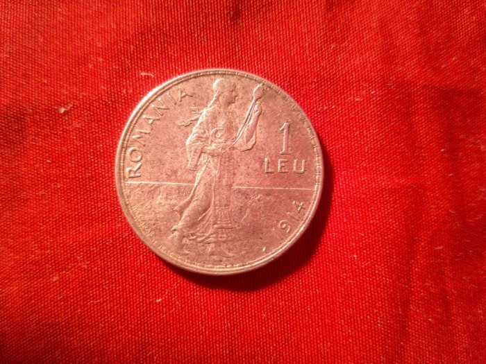 Moneda 1 leu 1914 Carol I ,argint , cal. F.Buna