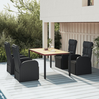 vidaXL Set masă pentru grădină, 5 piese, negru, poliratan/lemn acacia foto