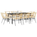 Set Gradina 9 Piese Gossi Poliratan Maro Sticla, Masa Dreptunghiulara, 8 Scaune, Perne Incluse