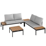 Outsunny Set Mobilier de Grădină din 4 Piese, cu 2 Canapele și 2 Măsuțe de Cafea, 141x64x62 cm, Lemn Natural | Aosom Romania