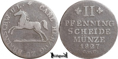 1827 CvC, 2 Pfennige - Carol al II-lea - Ducatul de Brunswick foto