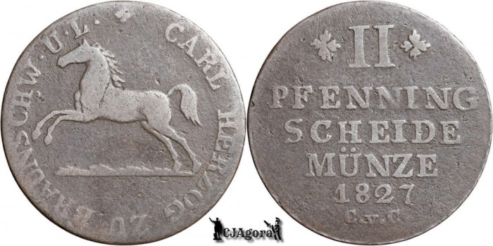 1827 CvC, 2 Pfennige - Carol al II-lea - Ducatul de Brunswick