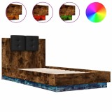 Cumpara ieftin Cadru de pat cu tablie si lumini LED, stejar fumuriu, 75x190 cm