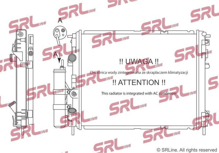 Radiator Renault Clio 12, Thalia/Symbol 08, motor: 1.2, 1.4, 1.6, radiator + condensator cu filtru uscator, 478x388x26+16, SRLine, Aluminiu/ Plastic