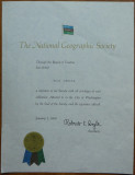 Diploma National Geografic adresata Miei Groza si semnata de Robert Doyle , 1969