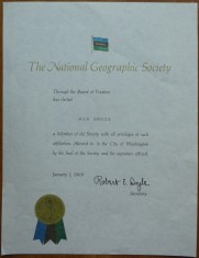 Diploma National Geographic adresata Miei Groza si semnata de Robert Doyle, 1969
