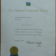 Diploma National Geografic adresata Miei Groza si semnata de Robert Doyle , 1969