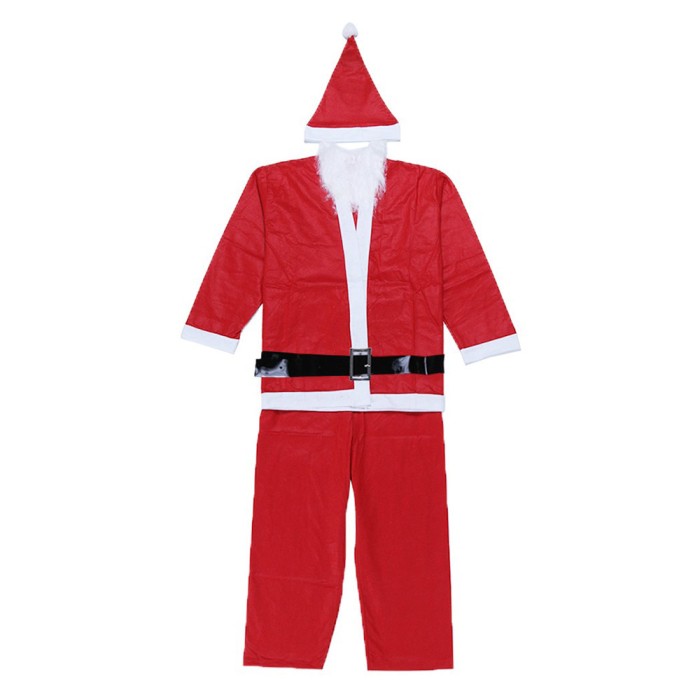 Costum mos craciun pentru adult, 5 piese polar, rosu