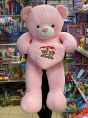 Urs de plus roz cu inima decorativa si broderie ursuleti valentines - 1.1m