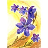 E95. Tablou original, Violete pe auriu, 2019, acuarela, neinramat, 21x29 cm