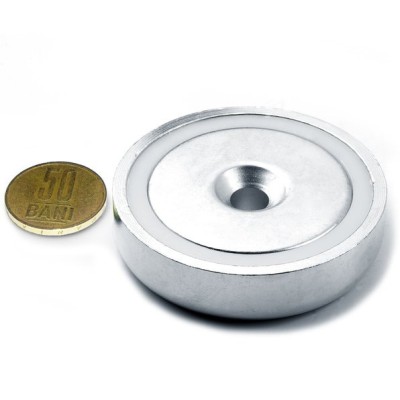Magnet neodim oală D 60 mm cu gaură și șanfren foto