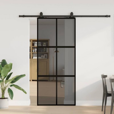 vidaXL Ușă glisantă cu set feronerie neagră 90x205cm sticlă securizată 3375967 foto