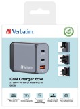 Verbatim Gnc-65 Gan Charger 3 Port 65w Usb-a/usb-c