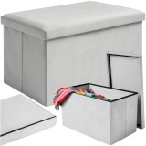 Cumpara ieftin Taburet pliabil din velur gri, 60x30x30 cm, cu spatiu de depozitare XL