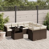 Set canapele de grădină cu perne, 9 piese, maro, poliratan