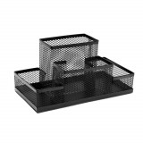 Organizator de Birou, 153x103x100 mm, 4 Compartimente, Suport pentru Accesorii din Plasa Metalica, Accesorii Birou, Suport Accesorii de Scris, Organiz, Q-Connect