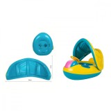 Colac gonflabil pentru copii, volan, protectie solara, model Barcuta, multicolor