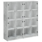 Cumpara ieftin Biblioteca cu usi, gri beton, 136x37x142 cm, lemn compozit