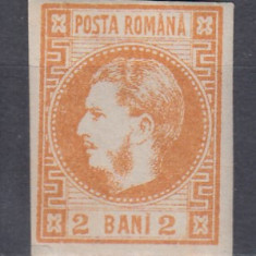 ROMANIA 1868 LP 21 CAROL CU FAVORITI 2 BANI PORTOCALIU SARNIERA