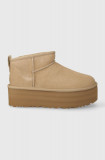 UGG cizme de zăpadă din piele &icirc;ntoarsă Classic Ultra Mini Platform culoarea bej, 1135092