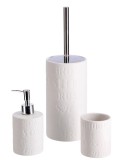 Cumpara ieftin Set perie toaleta, dispenser sapun, pahar periute dinti ceramica alba
