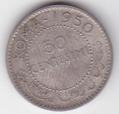 Somalia Administratia Italiana 50 Centesimi Centime Roma 1950 foto