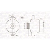 Alternator Opel: Agila (B) (H08); Suzuki: Grand Vitara 1 (Ft), Splash (Ex), Swift 3 (Mz), SX4 (Ey), 1.0, 1.2, 1.3, 1.5, 1.6 VVT, 2.0 4x4, fulie 55mm,, Magneti Marelli