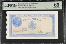 5000 lei Septembrie 1943 PMG65 UNC bancnota gradata