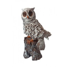 Statueta decorativa, Bufnita pe trunchi de copac, Gri, 25 cm, MI16