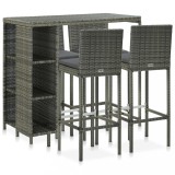 Set mobilier bar de grădină cu perne, 5 piese, gri, poliratan, vidaXL