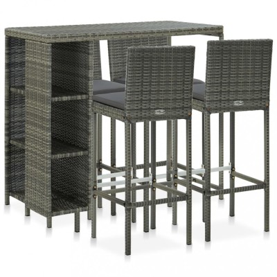 vidaXL Set mobilier bar de grădină cu perne, 5 piese, gri, poliratan 3064919 foto