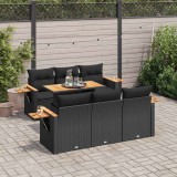 Gossi set canapele gradina perne 7 piese negru, poliratan/lemn acacia