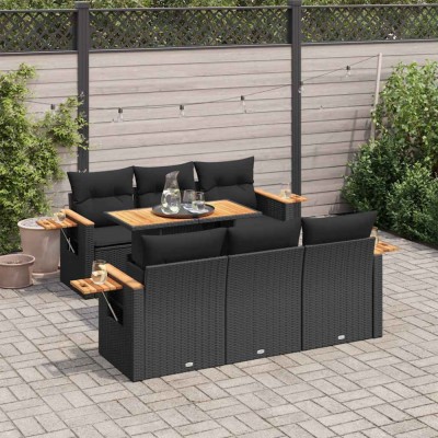 Gossi set canapele gradina perne 7 piese negru, poliratan/lemn acacia foto