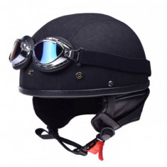 Casca moto Brain Cap cu ochelari, din imitatie piele, marime L, culoare negru ma Cod Produs: MX_NEW AJ0535B