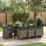 Cumpara ieftin Set de masă pentru grădină cu pernă 9 pcs Gri Rattan poli