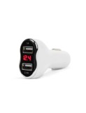 Adaptor de incarcare cu conectare la bricheta auto 2 x USB, cu voltmetru si ampermetru Alb, Carguard