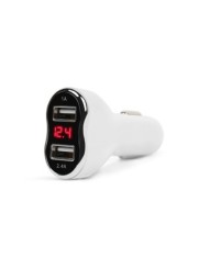 Adaptor de incarcare cu conectare la bricheta auto 2 x USB, cu voltmetru si ampermetru Alb