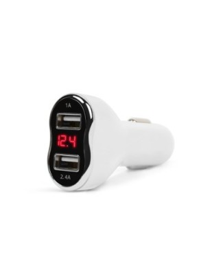 Adaptor de incarcare cu conectare la bricheta auto 2 x USB, cu voltmetru si ampermetru Alb foto