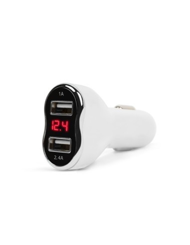 Adaptor de incarcare cu conectare la bricheta auto 2 x USB, cu voltmetru si ampermetru Alb