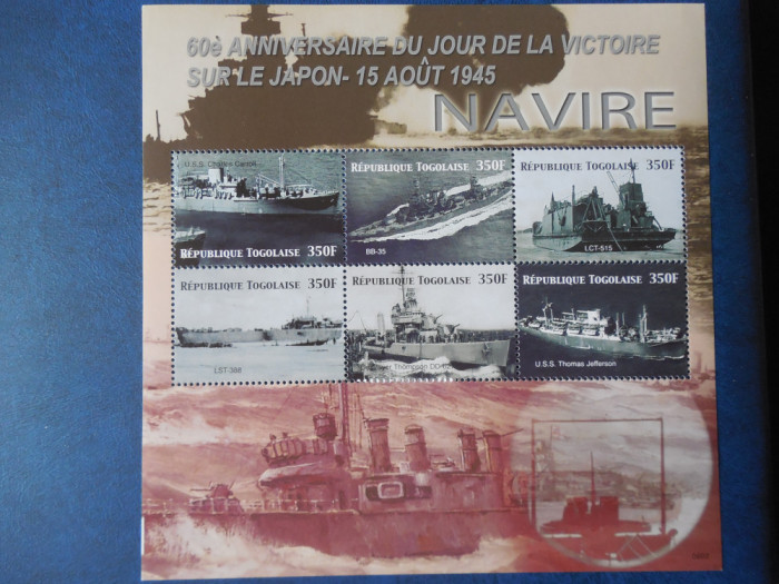Togo-Navigatie,nave militare-serie completa in kleinbogen-nestampilate