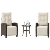 vidaXL Set bistro cu perne, 3 piese, maro, poliratan 365250